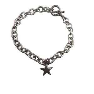 Rolo Chain Sterling Silver Bracelet 28g Star Charm Toggle Clasp 9"